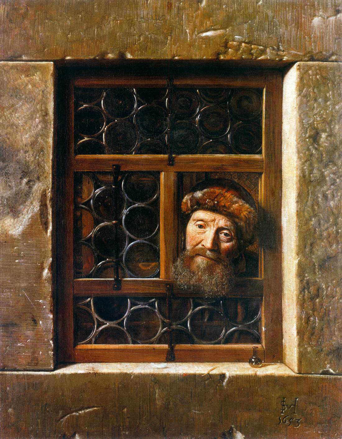 man looking through a window